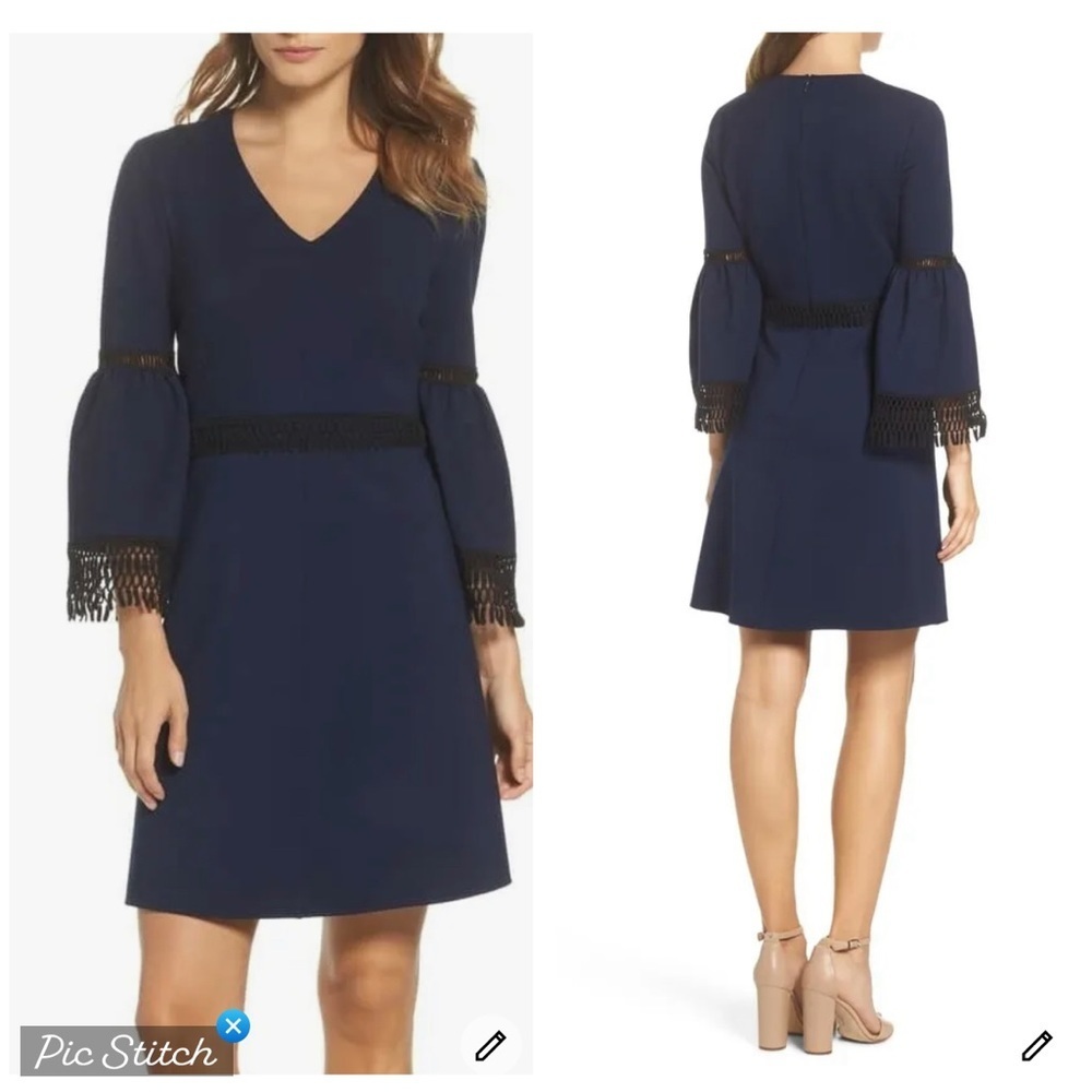 Kobi Halperin Vanessa Navy Bell Sleeve Dress